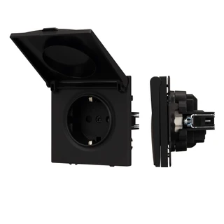 Фото #1 товара Механизм розетки влагозащищённый SCT-NOBE-MCP-SFPL-BK (230V, 16A) (Arlight, -)