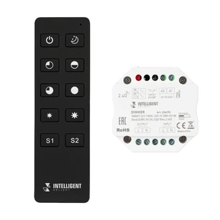 Фото #1 товара INTELLIGENT ARLIGHT Диммер SMART-SET-TRIAC-601-72-DIM-PD-IN Black (230V, 1x1.5A, ПДУ 10кн, 2.4G) (IARL, IP20 Пластик, 5 лет)