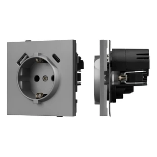 Фото #1 товара Механизм розетки с USB зарядкой SCT-TENDO-MUAC-PL-GR (230V, 16A) (Arlight, -)