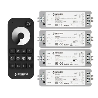 Фото #1 товара INTELLIGENT ARLIGHT Диммер SMART-SET-PWM-101-72-DIM-PD-SUF Black (5-36V, 1x8A, x4, ПДУ 13кн, 2.4G) (IARL, IP20 Пластик, 5 лет)