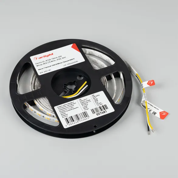 Светодиодная лента UL-A140-10mm 24V White-MIX (15 W/m, IP20, 5m) (Arlight, Изменяемая ЦТ)