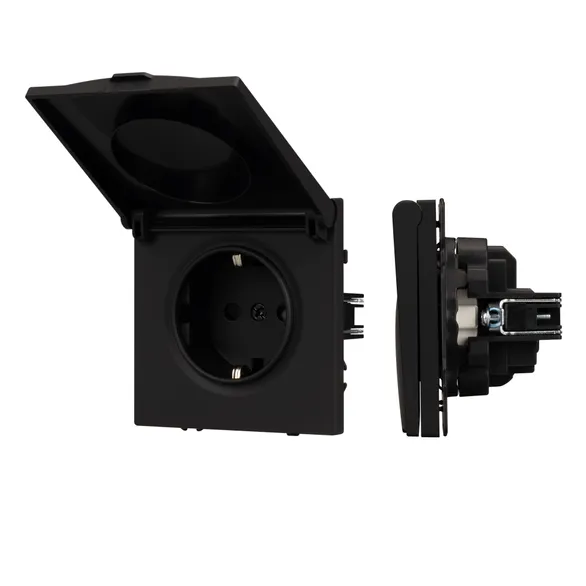 Механизм розетки влагозащищённый SCT-NOBE-MCP-SFPL-BK (230V, 16A) (Arlight, -)