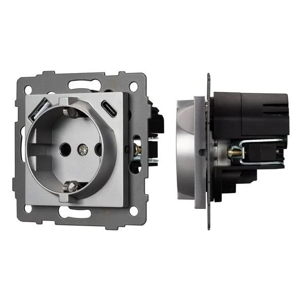 Механизм розетки с USB зарядкой SCT-MUAC-PL-GR-V (250V, 16A) (Arlight, -)