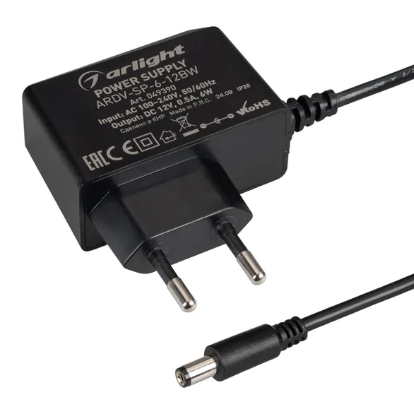 Блок питания ARDV-SP-6-12BW (12V, 0.5A, 6W) (Arlight, Адаптер, 5 лет)