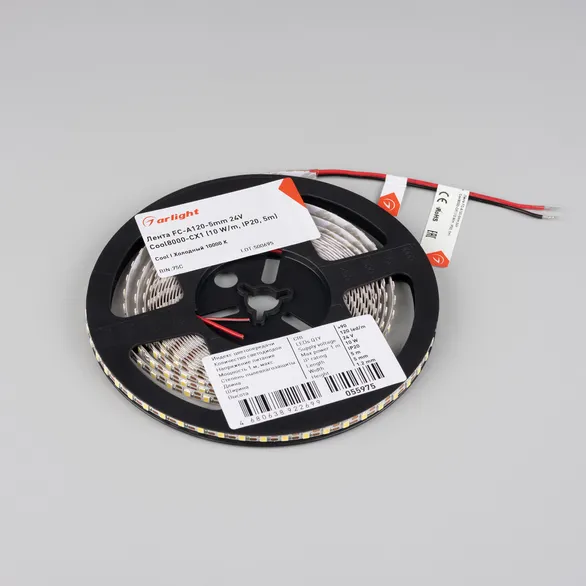 Светодиодная лента FC-A120-5mm 24V Сool8K-CX1 (10 W/m, IP20, 5m) (Arlight, резка 1 светодиод)