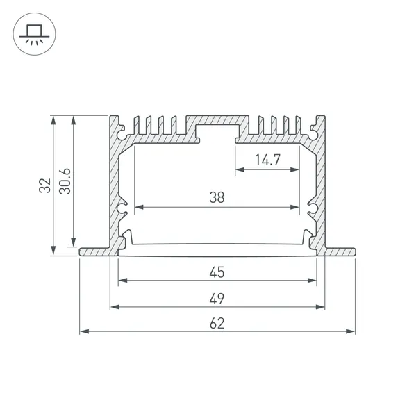 Профиль с экраном SL-LINIA62-F-2500 WHITE+OPAL (Arlight, Алюминий)