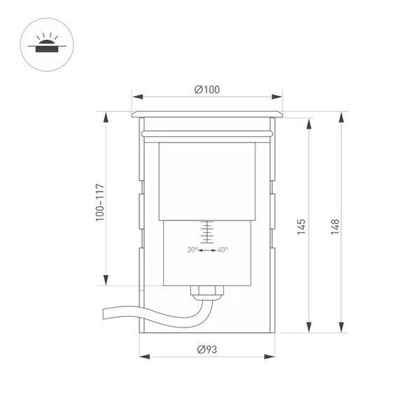 Светильник ART-GROUND-ZOOM-R100-15W Warm3000 (SL, 20-40 deg, 24V) (Arlight, IP67 Металл, 3 года)