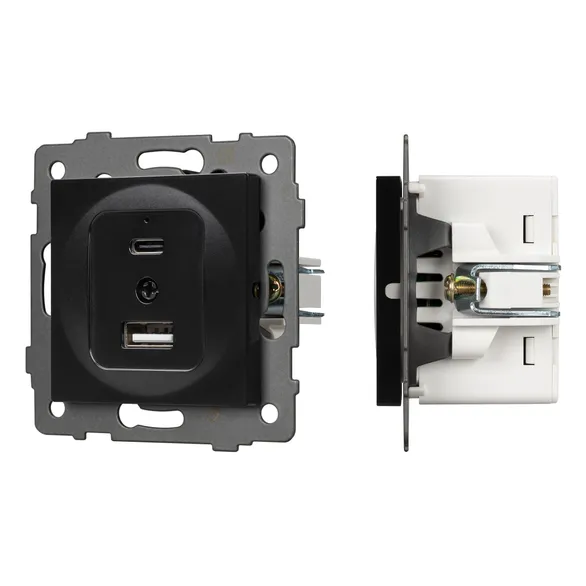 Механизм USB розетки SCT-MUAC-PL-BK-V (5V, 3A, QC4) (Arlight, -)