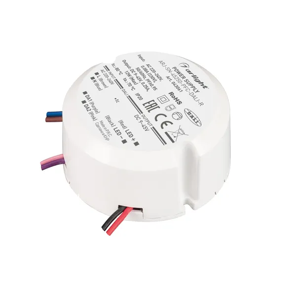 Блок питания ARJ-SN-45250-PFC-DALI-R (12W, 9-45V, 0.25A) (Arlight, IP20 Пластик, 3 года)