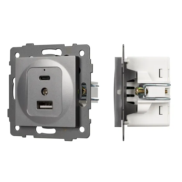 Механизм USB розетки SCT-MUAC-PL-GR-V (5V, 3A, QC4) (Arlight, -)