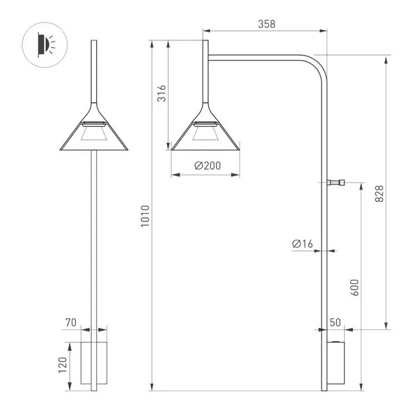 Светильник SP-OMBRELLO-WALL-7W Warm3000 (BK, 30 deg, 230V) (Arlight, IP20 Металл, 5 лет)