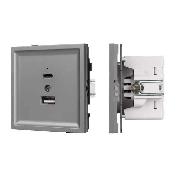 Механизм USB розетки SCT-TENDO-MUAC-PL-GR (5V, 3A, QC3) (Arlight, -)