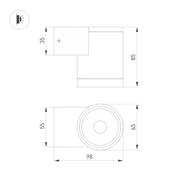 Светильник LGD-RAY-WALL-R65-9W Warm3000 (GR, 23 deg, 230V) (Arlight, IP65 Металл, 3 года)