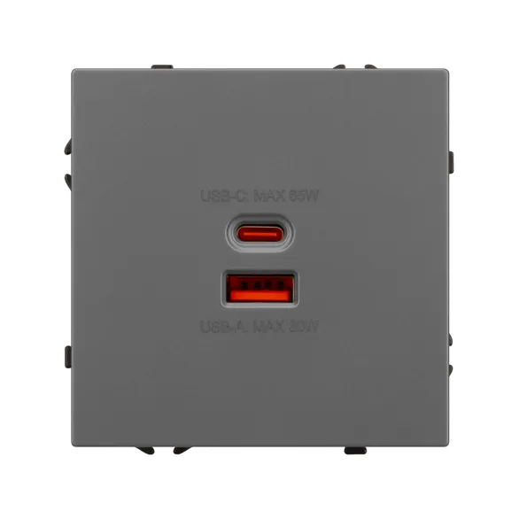 Механизм розетки с быстрой USB зарядкой SCT-NOBE-MUAC-SFPL-FC-GR (65W, QC3) (Arlight, -)