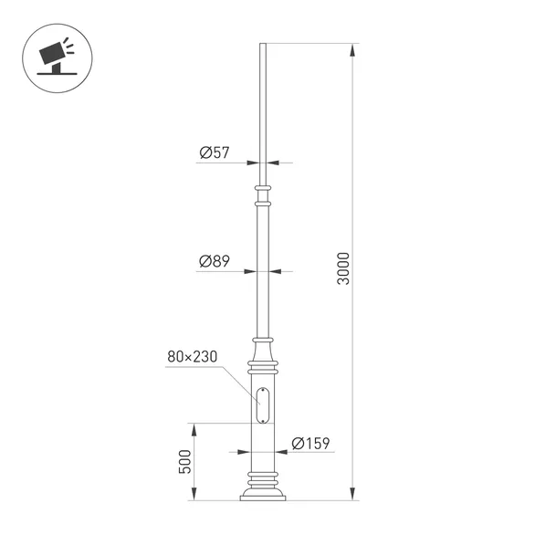 Опора фланцевая OXOR-OT3-DE-D160-L3000 (BK) (Arlight, Сталь)