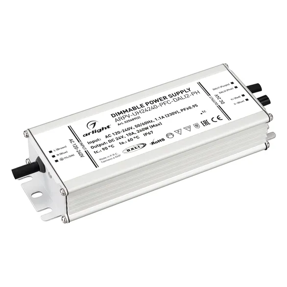 Блок питания ARPV-UH24240-PFC-DALI2-PH (24V, 10.0A, 240W) (Arlight, IP67 Металл, 7 лет)