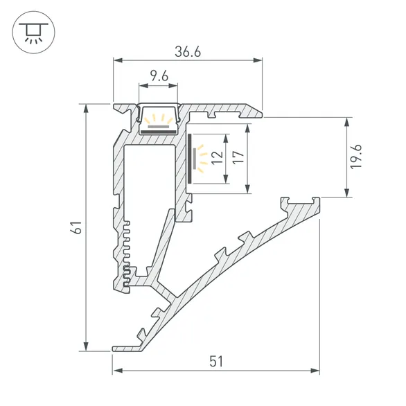 Профиль SHELF-600-2000 ANOD (Arlight, Алюминий)