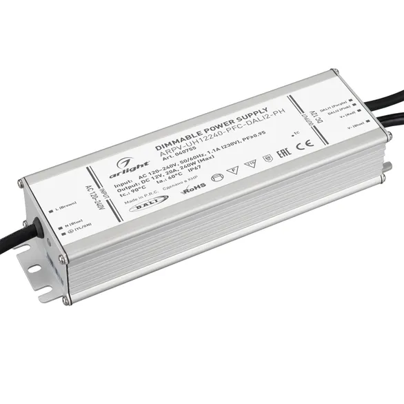 Блок питания ARPV-UH12240-PFC-DALI2-PH (12V, 20A, 240W) (Arlight, IP67 Металл, 7 лет)