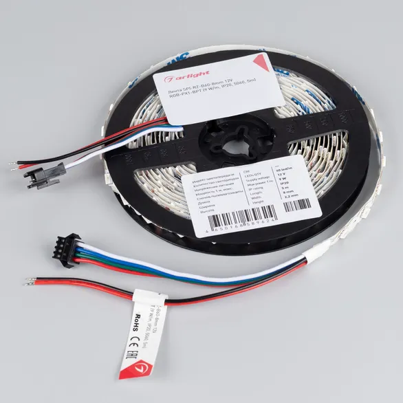 Светодиодная лента SPI-RZ-B60-8mm 12V RGB-PX1-BPT (9 W/m, IP20, 5060, 5m) (Arlight, -)