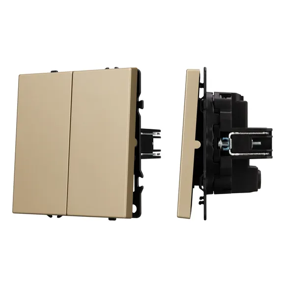 Механизм выключателя двухклавишный перекрёстный SWT-NOBE-MKX2-SFPL-GD (230V, 10A) (Arlight, Золотой песок)