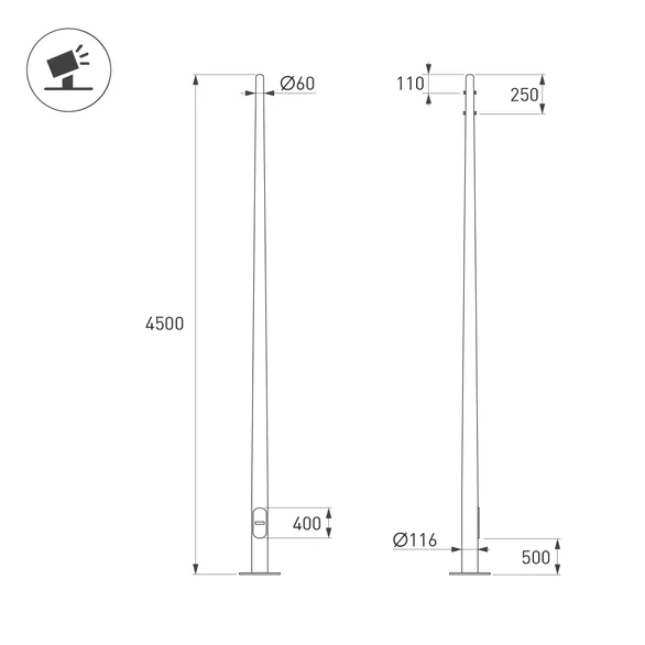 Опора фланцевая OXOR-OK-D60-L4500 (BK) (Arlight, Сталь)