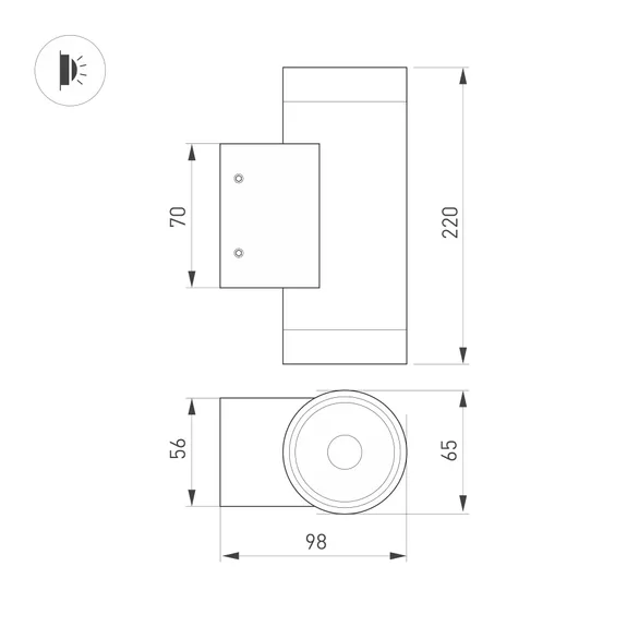 Светильник LGD-RAY-WALL-TWIN-R65-2x12W Warm3000 (GR, 6 deg, 230V) (Arlight, IP65 Металл, 3 года)