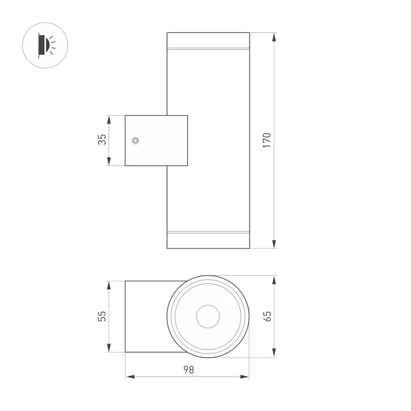 Светильник LGD-RAY-WALL-TWIN-R65-2x9W Warm3000 (GR, 23 deg, 230V) (Arlight, IP65 Металл, 3 года)