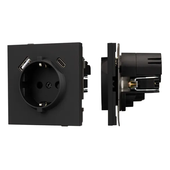 Механизм розетки с USB зарядкой SCT-TENDO-MUAC-SFPL-BK (230V, 16A) (Arlight, -)