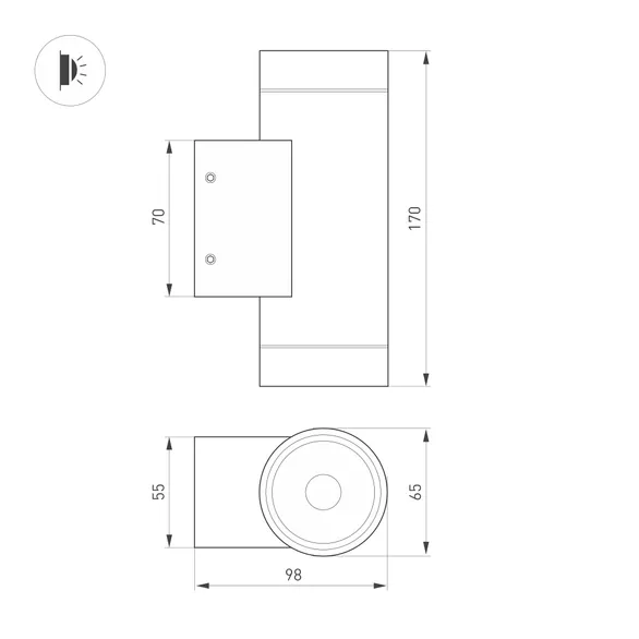 Светильник LGD-RAY-WALL-TWIN-R65-2x9W Warm3000 (GR, 23 deg, 230V) (Arlight, IP65 Металл, 3 года)