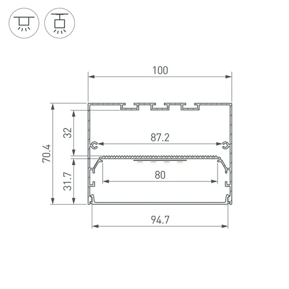 Профиль POWER-W100H70-2000 BLACK (Arlight, Алюминий)