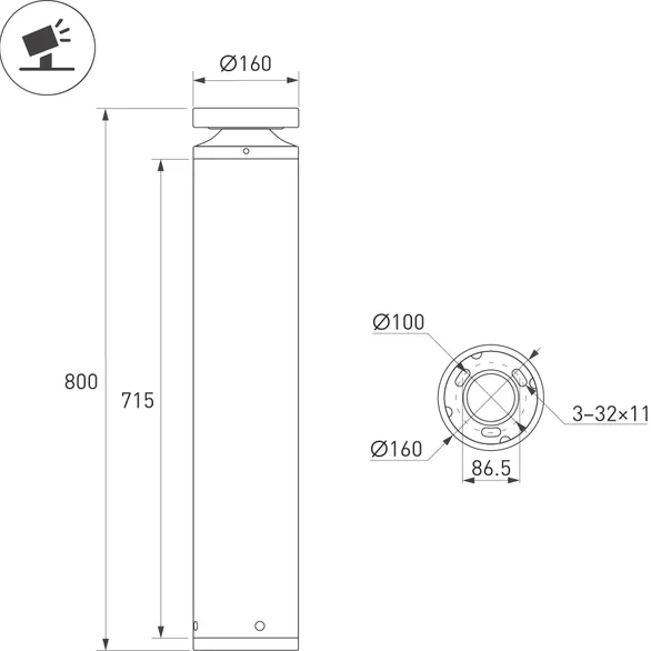Светильник LGD-OTIS-20W-H800 Warm3500-MIX (Вишня, 315 deg, 230V) (Arlight, IP65 Металл, 5 лет)