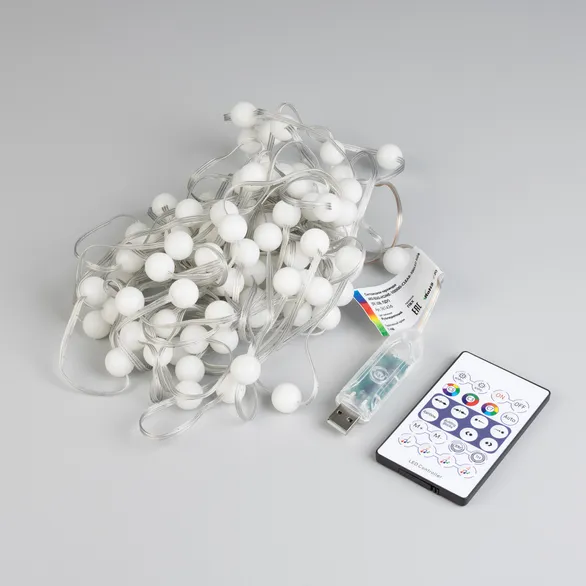 Светодиодная гирлянда ARD-BEAD-HOME-10000-CLEAR-100LED RGB (5V, USB, ПДУ) (Ardecoled, IP20 Пластик)