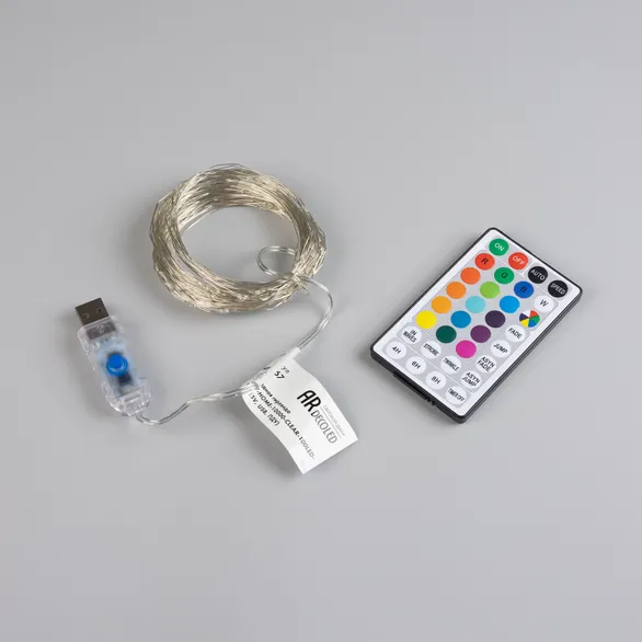 Светодиодная гирлянда ARD-DEW-HOME-10000-CLEAR-100LED-LIVE RGB (5V, USB, ПДУ) (Ardecoled, IP20)