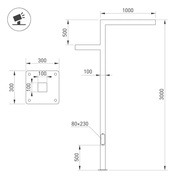 Опора OXOR-STER-Z-1600x100x100-L3000-50W Warm3000 (BK, 230V) IP65 (Arlight, Сталь)