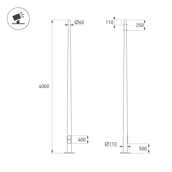 Опора фланцевая OXOR-OK-D60-L4000 (BK) (Arlight, Сталь)