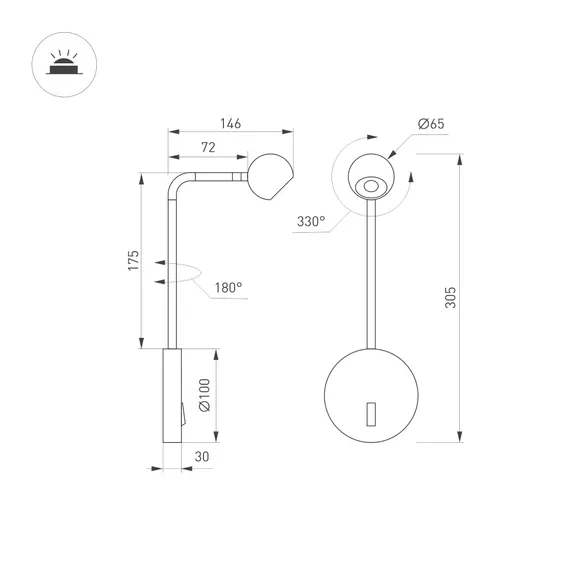 Светильник SP-OTTORI-LONG-WALL-6W Warm3000 (BK, 30 deg, 230V) (Arlight, IP20 Металл, 3 года)