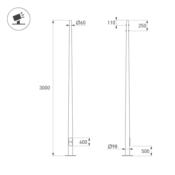 Опора фланцевая OXOR-OK-D60-L3000 (BK) (Arlight, Сталь)