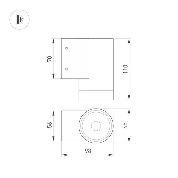 Светильник LGD-RAY-WALL-R65-12W Warm3000 (GR, 6 deg, 230V) (Arlight, IP65 Металл, 3 года)