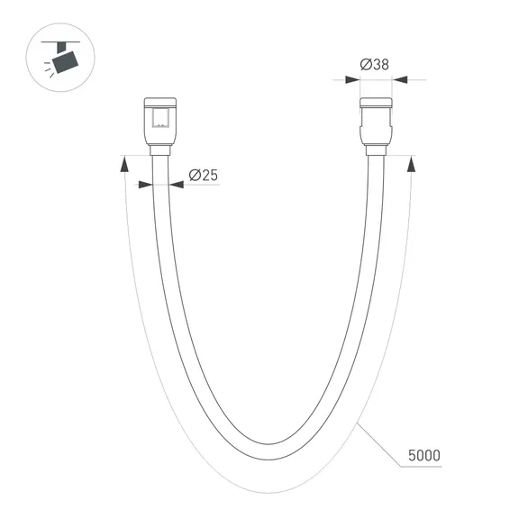 Светильник ART-APRIORI-TUBE-ELASTIC-R38-L5000-60W Warm3000 (GD, 360 deg, 48V) (Arlight, IP20 Металл, (Arlight, IP20 Металл, 3 года)