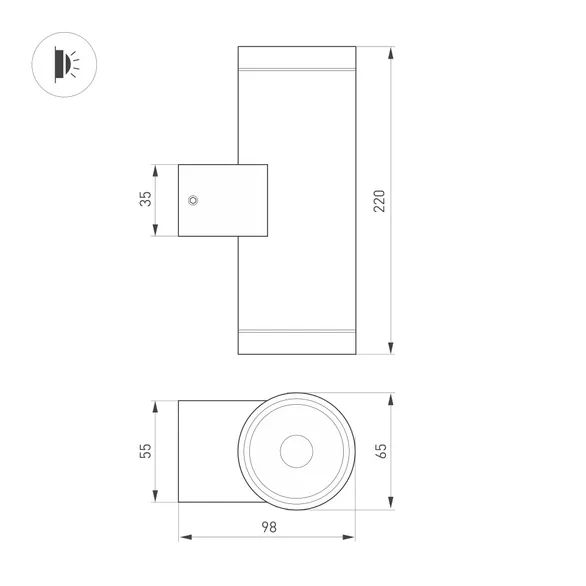 Светильник LGD-RAY-WALL-TWIN-R65-2x12W Day4000 (GR, 6 deg, 230V) (Arlight, IP65 Металл, 3 года)