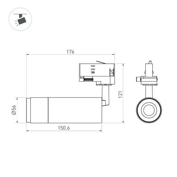 Светильник LGD-GESTIA-TRACK-4TR-R56-15W Warm3000 (BK-NI, 20-45 deg, 230V) (Arlight, IP20 Металл, 5 лет)