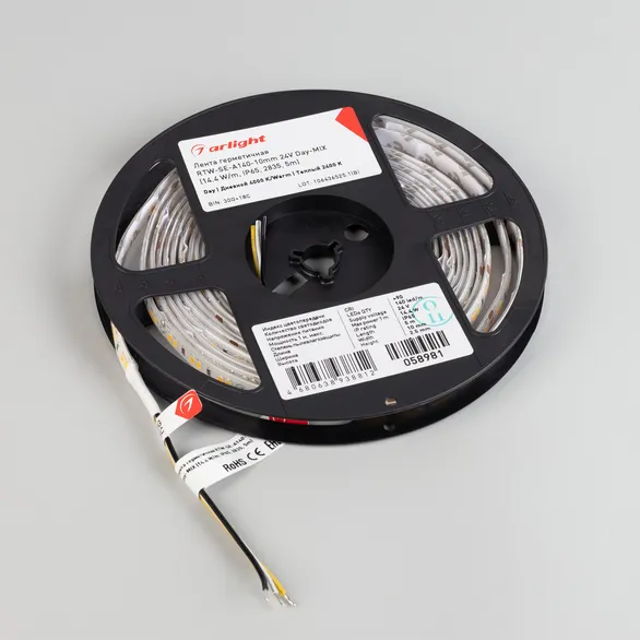 Светодиодная лента герметичная RTW-SE-A140-10mm 24V Day-MIX (14.4 W/m, IP65, 2835, 5m) (Arlight, Изменяемая ЦТ)