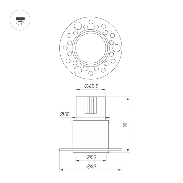 Светильник MS-INVISIO-TRIMLESS-R55-15W Warm3000 (WH-WH, 36 deg, 230V) (Arlight, IP54 Металл, 5 лет)