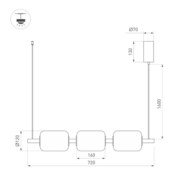 Светильник SP-CARAMELA-HANG-L720-12W Warm2700 (BK, 360 deg, 230V) (Arlight, IP20, Натуральный шелк, 3 года)