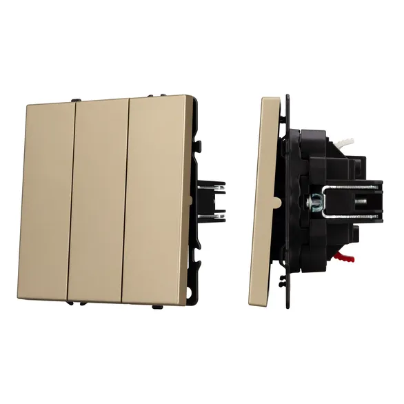 Механизм выключателя трехклавишный непроходной SWT-NOBE-MK03-SFPL-GD (230V, 10A) (Arlight, Золотой песок)