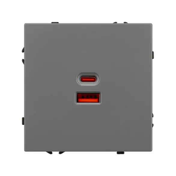 Механизм розетки с быстрой USB зарядкой SCT-NOBE-MUAC-SFPL-FC-GR (65W, QC3) (Arlight, Серый базальт)