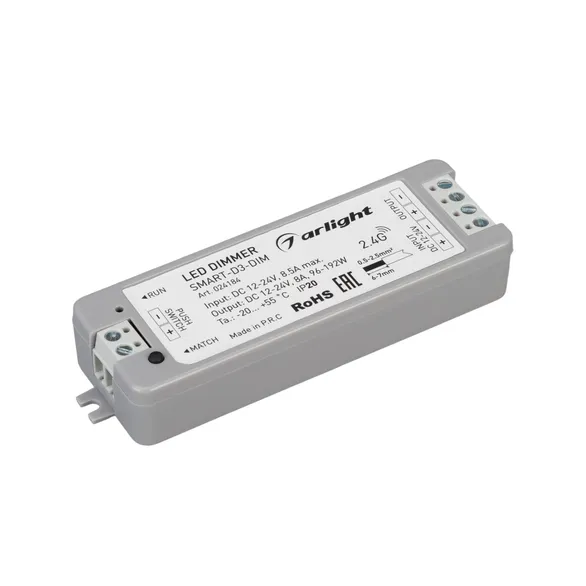 Диммер SMART-DIM-SET-LINE (12-24V, 1x8A, ПДУ 2.4G) (Arlight, IP20 Пластик, 5 лет)