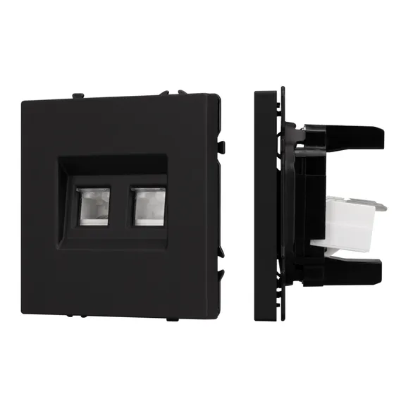 Механизм сдвоенной телефонной розетки SCT-NOBE-MTL2-SFPL-BK (RJ-11, 4C) (Arlight, Черный оникс)