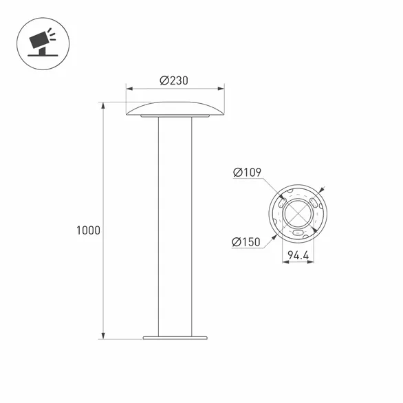 Светильник ландшафтный LGD-PILZE-H1000-20W Warm3000 (Серый, 136 deg, 230V) (Arlight, IP65 Металл, 3 года)