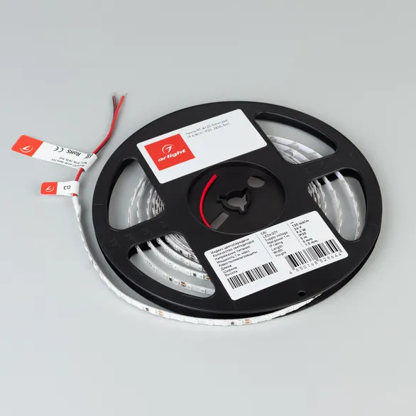 Светодиодная лента RT-A120-5mm 24V Red (9.6 W/m, IP20, 2835, 5m) (Arlight, 9.6 Вт/м, IP20)